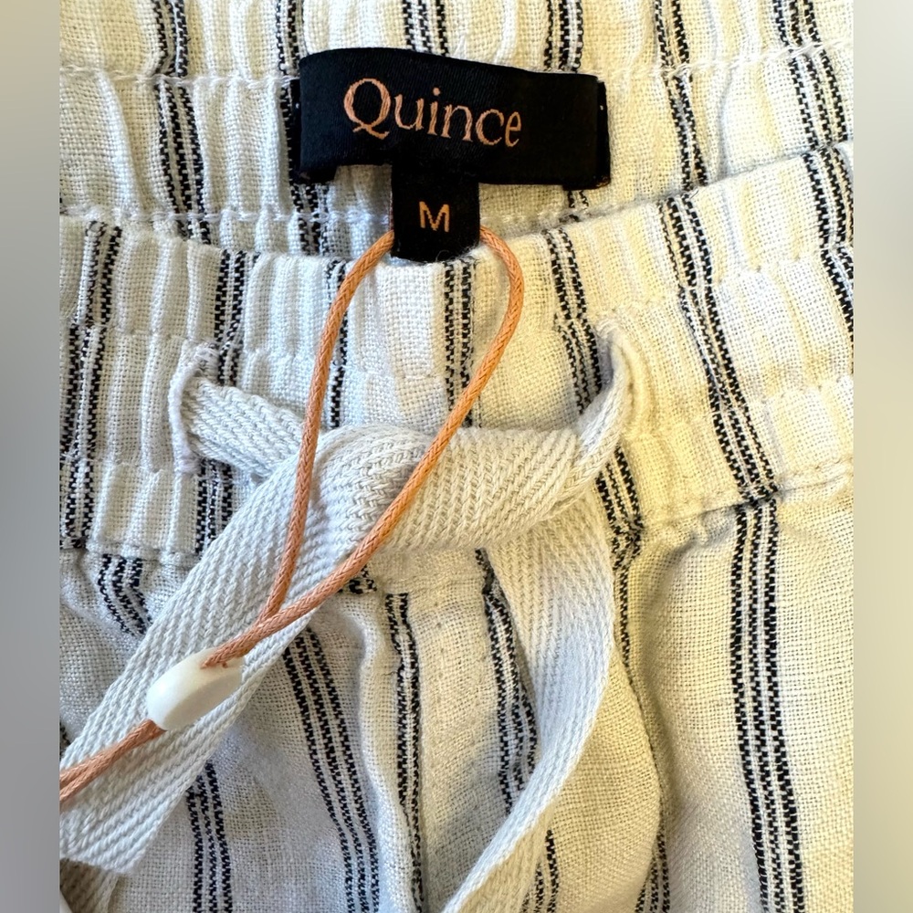 Quince Women's Ivory and Black Drawstring 100% Linen Shorts Medium NWT - Picture 5 of 9